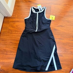 Athletic Black and White Sleeveless Dress with built in shorts and pocket NWT